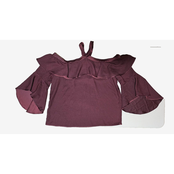 New LOFT Halter Blouse Size Medium Ruffle Off Shoulder Top Bell Sleeve Formal - Picture 13 of 13